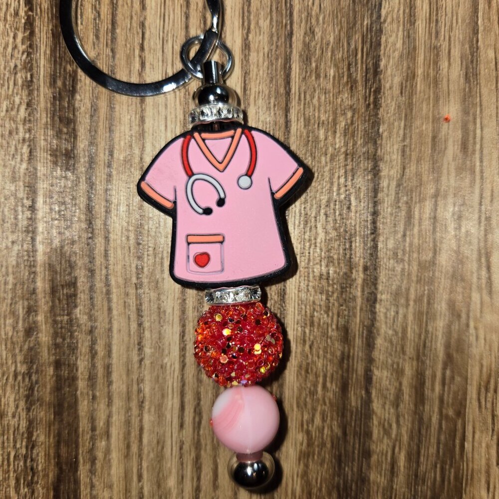 Pink Beaded Silicone Nurse Key Chain (E)